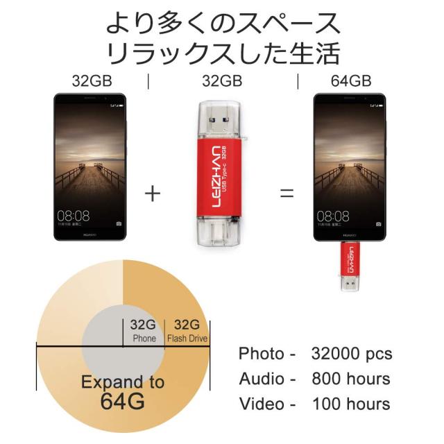 LEIZHAN TYPE-C USB メモリー・フラッシュドライブ 512G ブラック 人気USB 高速転送 OTG 3.0携帯電話 コンピューター用 容量不足解消 マ_2