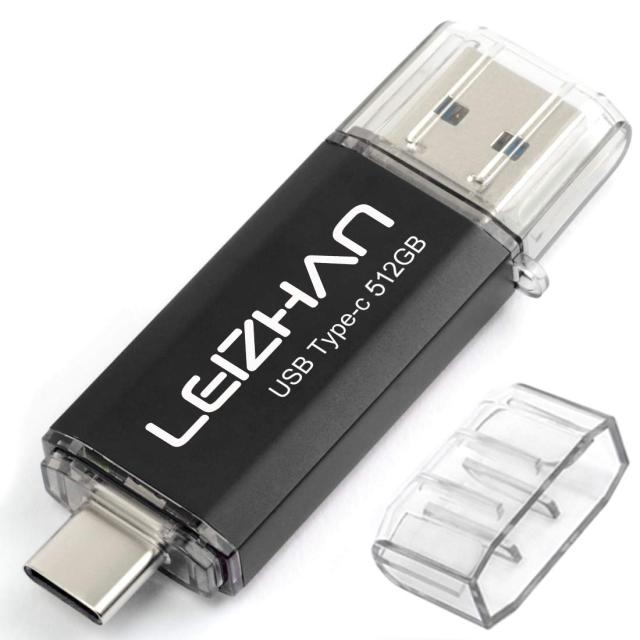 LEIZHAN TYPE-C USB メモリー・フラッシュドライブ 512G ブラック 人気USB 高速転送 OTG 3.0携帯電話 コンピューター用 容量不足解消 マ