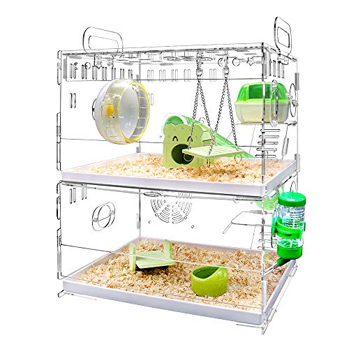 YOKITOMO ハムスターケージ フクロモモンガ 透明 組立式 持ち運びやすい トレーデザイン お掃除しやすい！ 通気 ２階デザイン アクリル製 6,423円