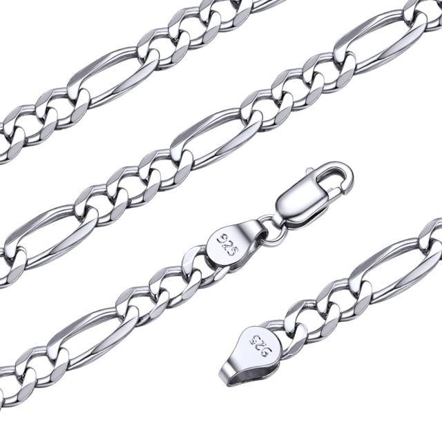 Silvora シルバー925 チェーン ネックレス メンズ 人気 金属アレルギー レディース フィガロチェーン 60cm 幅5mm アクセサリー