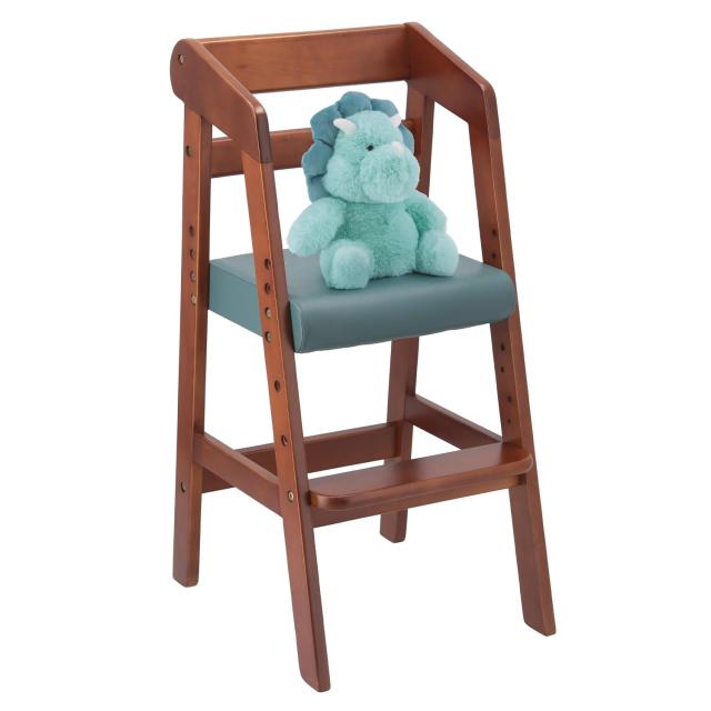 不二貿易 ベビーチェア キッズチェア 幅35×奥行41×高さ74.5cm ミディアムブラウン 木製 3段階 高さ調整可能 2才~5才 ハイチェア 14938