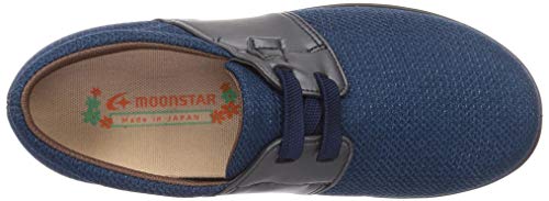 ムーンスター スニーカー 日本製 幅広 3E 軽量 ゴム紐 22~25cm レディース らくらくL018 ブルー 23.5cm