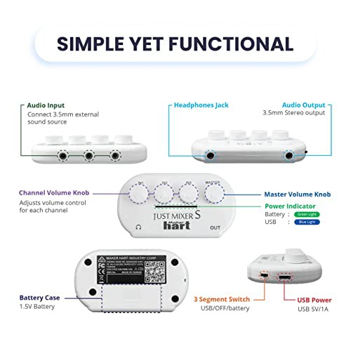 Maker hart Just Mixer S ステレオ3入力/2出力 超小型音声ミキサー