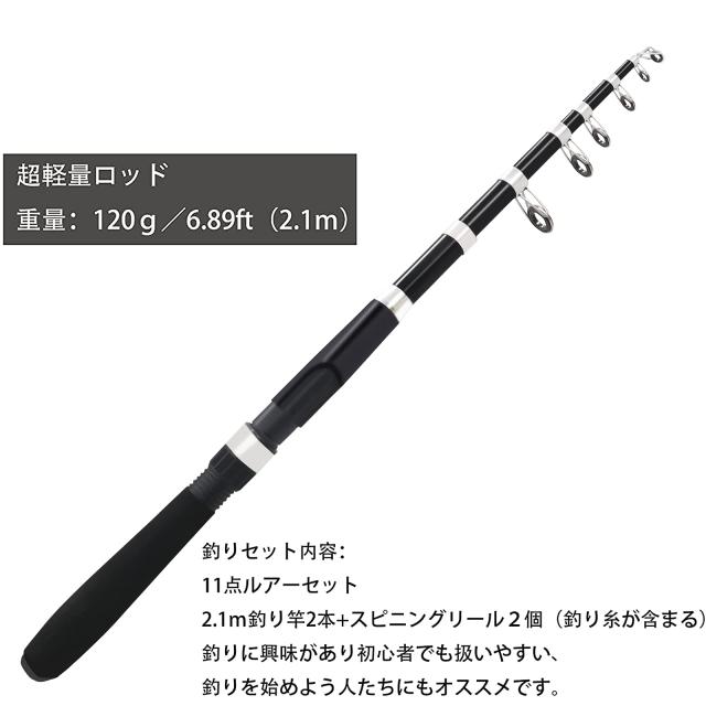 釣りセット 初心者 2本の2.1M釣り竿セットフィッシング 海釣りセット 