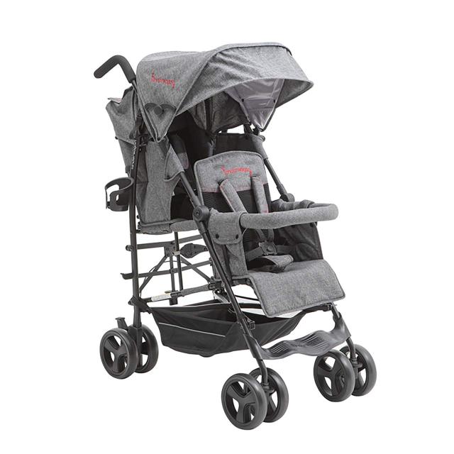 日本育児 kinderwagon DUOシティHOPII グレーデニム レインカバー付 軽量コンパクトな二人乗りべビーカー グレーデニム