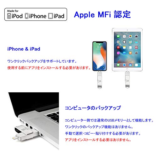 【Apple MFi取得 iOS 15対応】i Phone用USBメモリ 256GB フラッシュドライブ iphone 外付けメモリースティックlighting メモリ搭載 外付 U_5