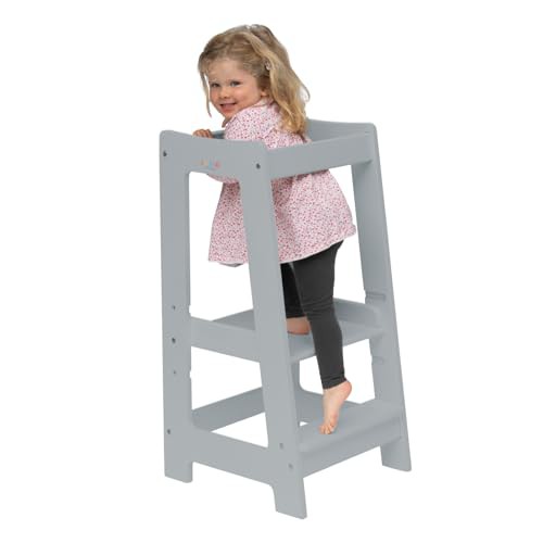 Stepup Baby Montessori Learning Tower Toddler Step with Adjustable Height and Safety Rail (グレー)