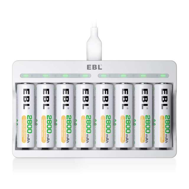 EBL 単3形充電池充電器セット 8スロット充電器+単3電池（2800mAh*8）セット 単三単四ニッケル水素/ニカド充電池に対応 スロットカーバッ