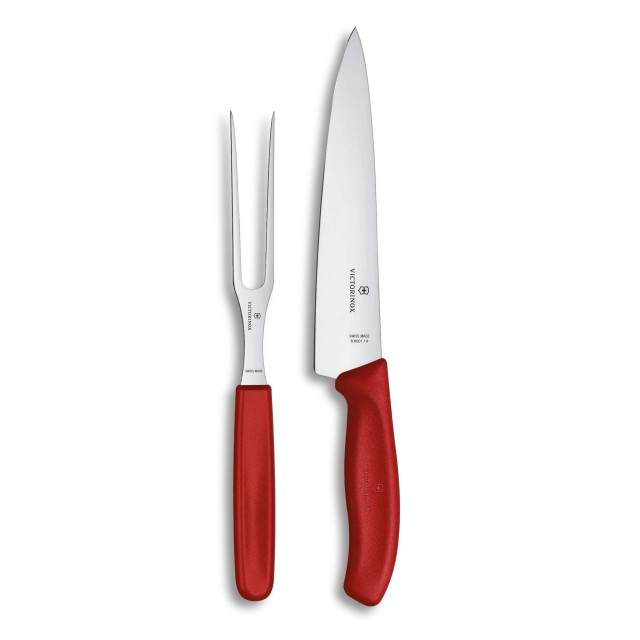 VICTORINOX(ビクトリノックス) カービングセット ナイフとフォークの2本セット レッド BBQやステーキを焼くのに便利 食洗器対応 スイスク