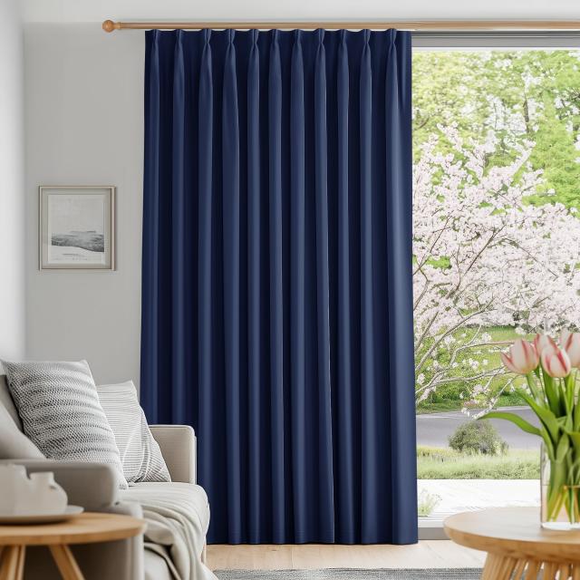 Deconovo 1級遮光カーテン 全12色 UVカット 断熱 おしゃれ 節電対策 昼夜目隠し 1枚入 幅200cm丈200cm 紺色の通販は 4,641円