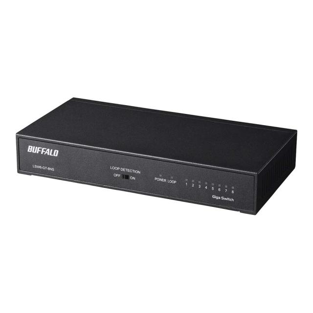 バッファロー BUFFALO Giga対応 金属筐体 電源内蔵 8ポート LSW6-GT-8NS/NBK ブラック スイッチングハブ 簡易パッケージ マグネット 壁掛