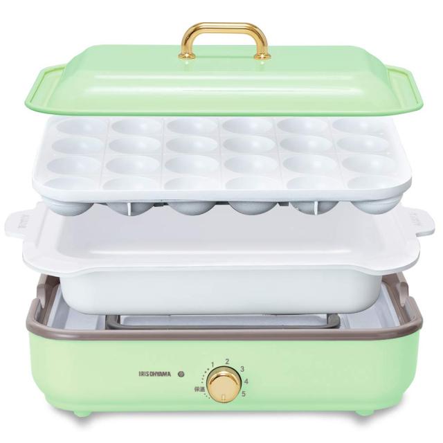 アイリスオーヤマ ホットプレート たこやき器 深鍋 2way 洗いやすい おしゃれ 温度調節機能付き 付き PHP-1002TC-G スモーキーグリー