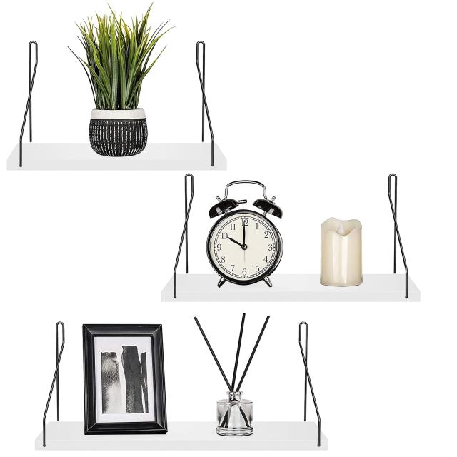 ウォールシェルフ 天然木 壁掛け棚 鉄製 ワイヤー壁棚 賃貸 飾り棚 壁面収納 無痕釘 ネジ 木製 (ホワイト, 3個セット)の通販は