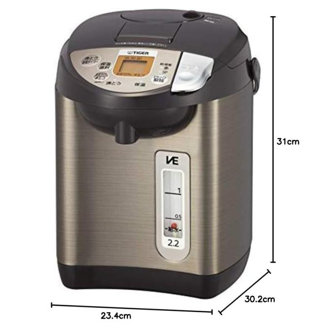 タイガー魔法瓶(TIGER) 電気ポット 蒸気レス 節電VE保温 7つの安心・安全構造 とく子さん 2.2L ブラウン PIW-A220T