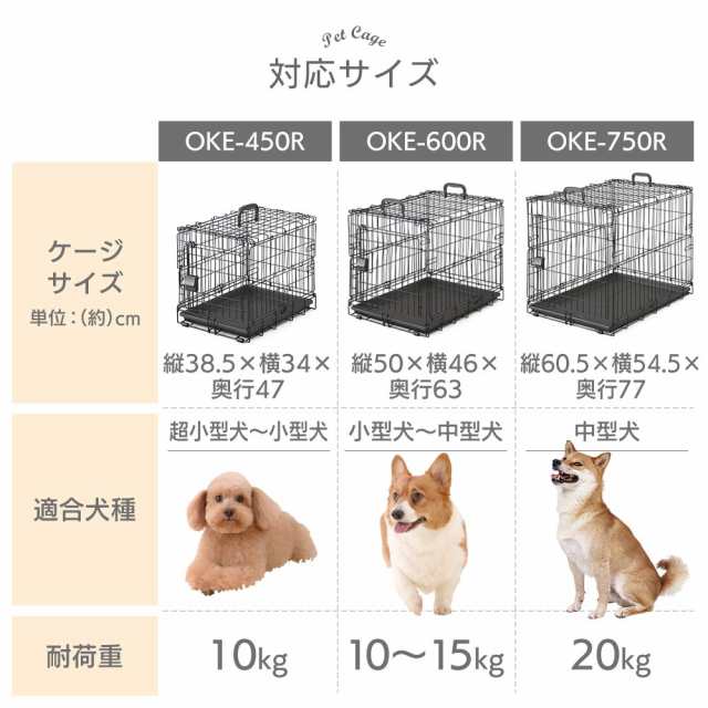 アイリスオーヤマ 犬 猫 ケージ 折りたたみ アイアンブラック 中型犬用 幅54.5×奥行77×高さ60.5cm｜au PAY マーケット