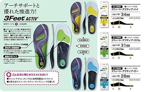 【SIDAS】シダス 3feet アクティブ HIGH JP M(25.0cm-26.5cm) 311898103 インソール 中敷き アーチサポート ランニング マラソン 衝撃吸_2