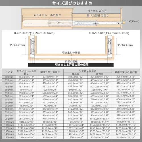 AOLISHENG 超重量用 スライドレール 幅76mm ロック付き 400mm 耐荷重