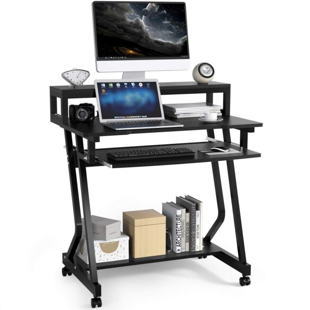 パソコンデスク テレワーク用 幅80cm DEWEL pcデスク キーボードテーブル付き モニタースタンド付き 収納つきデスク キャスター 上棚付きの通販は 14,999円