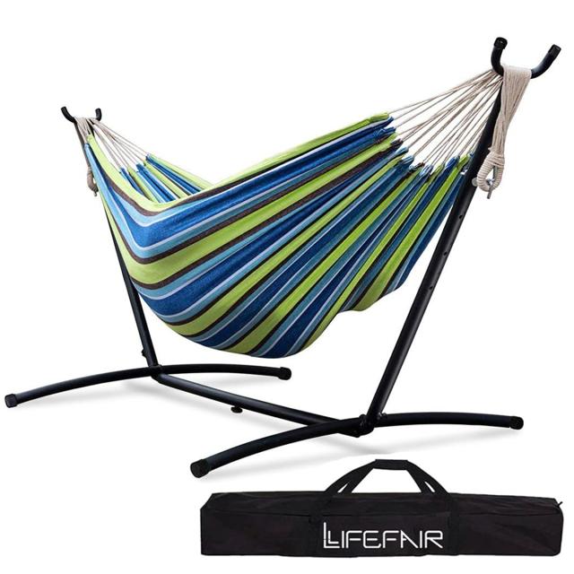 LifeFair ハンモック 自立式スタンドセット ダブルサイズ 室内 室外 兼用 収納バッグ付き耐荷重300kg