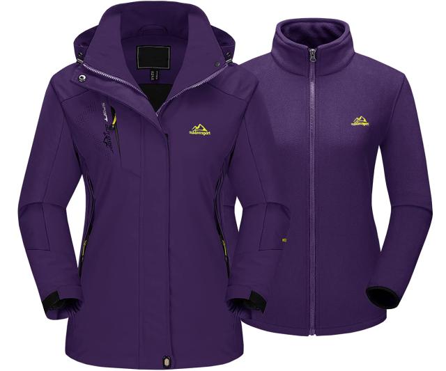 TACVASEN 登山服 レディース スキージャケット 大きいサイズ 多機能 パーカー ブルゾン バイク 裏フリース 秋用 ダークパープル M