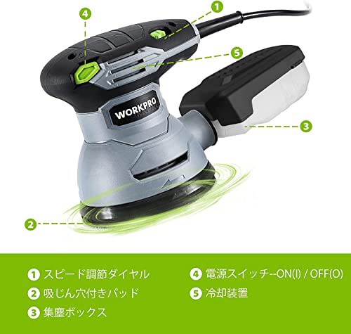 WORKPRO サンダー 電動サンダー 300W 12000RPM 6段階無段変速 高集塵システム マジックテープ式 サンドペーパー10枚 仕上げ サンダー DIYの通販はau PAY マーケット - MRN's SHOP | au PAY マーケット－通販サイト