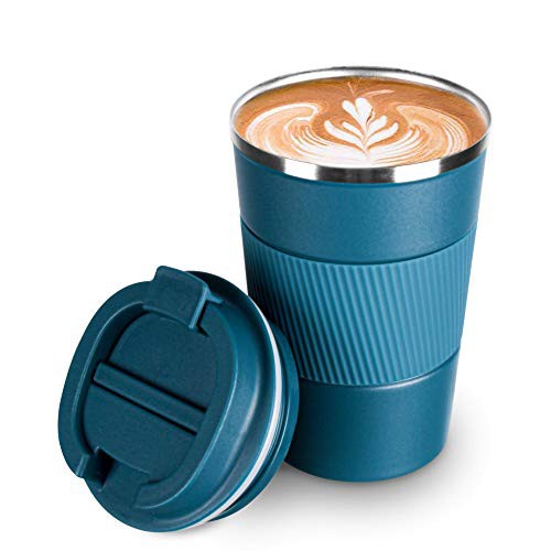COLOCUP コーヒーカップ ステンレスマグ 保温保冷 直飲み 携帯マグ タンブラー 二重構造 真空断熱 (ブルー, 380ML)