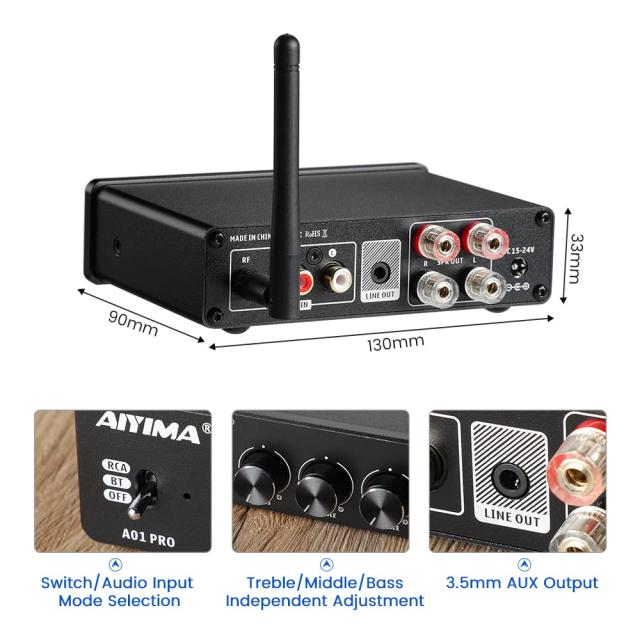 AIYIMA A01 Pro 100W x 2 アンプ Bluetooth 5.1 Class D インテグレーテッドアンプ TPA3116 2.0/2.1 チャンネルパワーアンプレシーバー 3_1