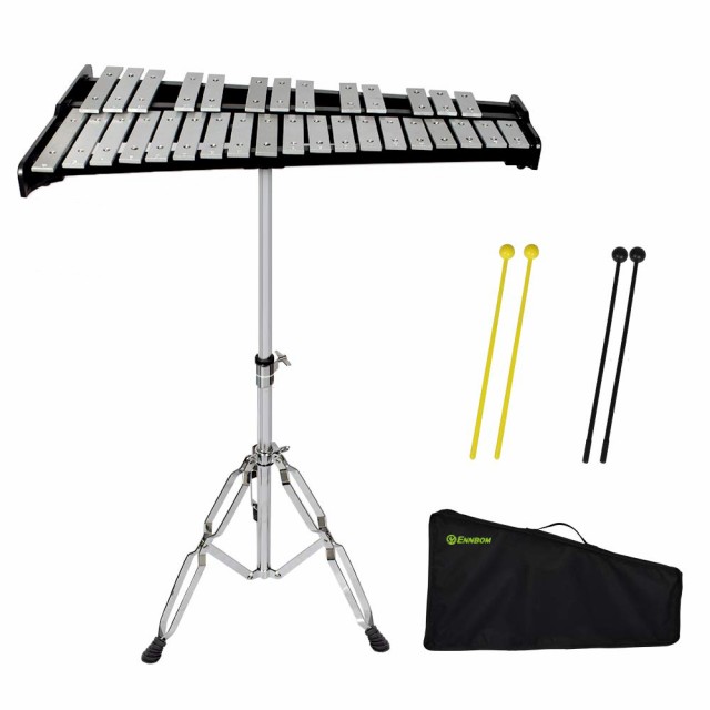 ENNBOM 32音 鉄琴 卓上鉄琴 スタンド付き マレット4本 収納ケース付き 高さ調節可能 (黒いフレーム)の通販は