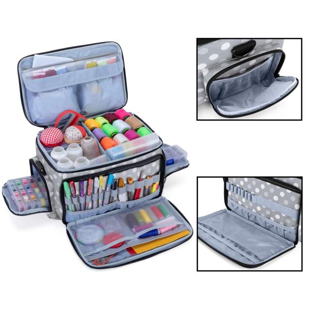 Luxja 裁縫箱 裁縫バッグ 大容量 ショルダーストラップ付き 裁縫道具 収納 持ち運び用 ソーイングバッグ バッグのみ グレードット