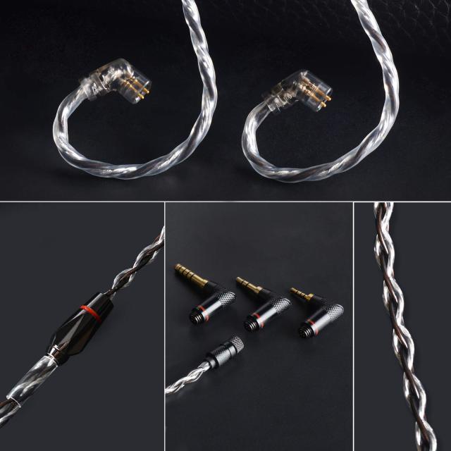 cooyin QDC リケーブル 4.4mm 3.5mm 2.5mm 3in1 L型 4芯 6N単結晶銅+4N銀メッキ銅 バランス ユニバーサル イヤホン/ヘッドホン ケーブル