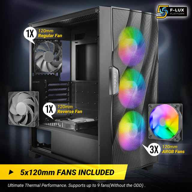 Antec、ARGBファン、強化ガラスパネル搭載 冷却型ミドルタワーPCケースDF700 FLUXの通販は