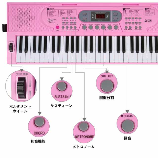 Hricane キーボード ピアノ 電子ピアノ 61鍵盤 200種類音色 200種類リズム 60曲デモ曲 LCDディスプレイ搭載 光る鍵盤 楽器  日本語パネル その他楽器・音響機器