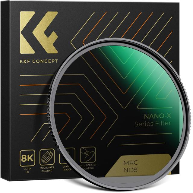 K＆F Concept 82mm NDフィルター ND8 光量調節用フィルター 光学ガラス 多層コーティング 薄枠 薄型 撥水撥油（NANO-Xシリーズ）【メーカ