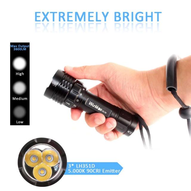 Wurkkos DL30 ダイビングライト LED 懐中電灯 水中ライト 潜水可能 3600ルーメン 超高輝度 USB充電式 90CRI LH351D×3搭載 IPX-8防水 水の通販は