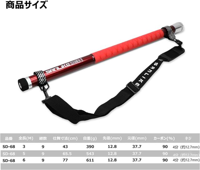 サンライク(SANLIKE) 玉ノ柄 タモの柄 小継玉の柄 300/500/600cm ランディングポール カーボン ラバーグリップ ９段階 調節可 伸縮 コン