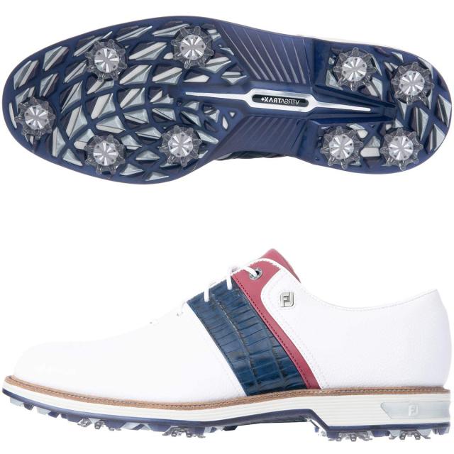 フットジョイ ゴルフシューズ ドライジョイズ プレミア パッカード Lace メンズ ホワイト/ネイビー/レッド 25.0cm W