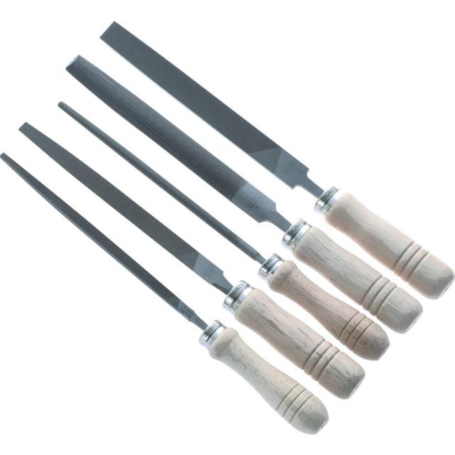 TRUSCO(トラスコ) 鉄工用ヤスリ 木柄付 5種類セット 中目 刃長250 TST25002Sの通販は