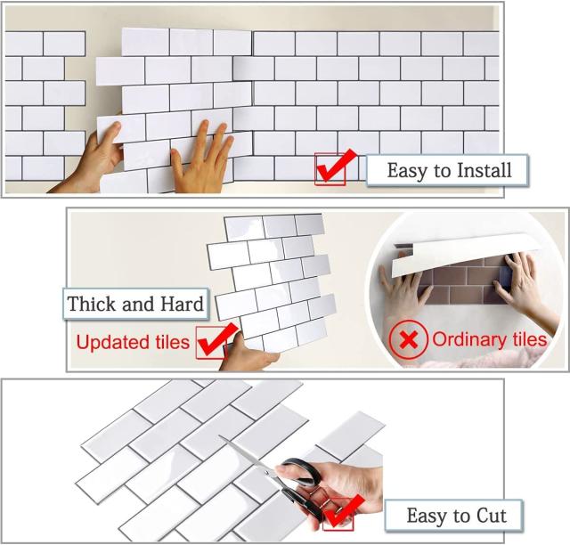 APSOONSELL 立体 貼るタイルボード 【10枚セット】 耐熱 防水 タイルシール タイルシート 立体 白 キッチン 洗面所 浴室 3D 壁紙 はがせ_4