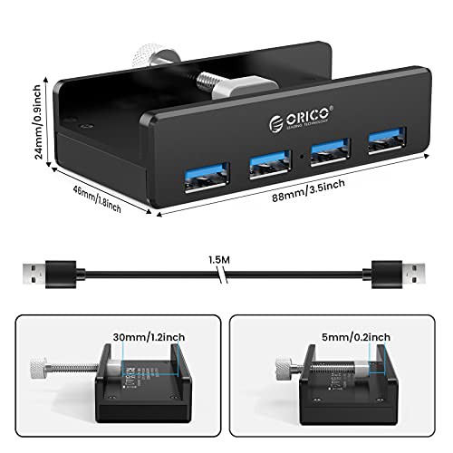 ORICO USB3.0ハブ 4ポート クリップ式 5Gbps高速 5V/2A給電ポート付き ...