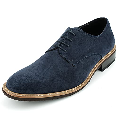 KIXSTAR スラックスに合う靴 カジュアルシューズ メンズ スエード レースアップ ビジネス デッキシューズ 通勤用 軽量 ネイビー 26.5cm