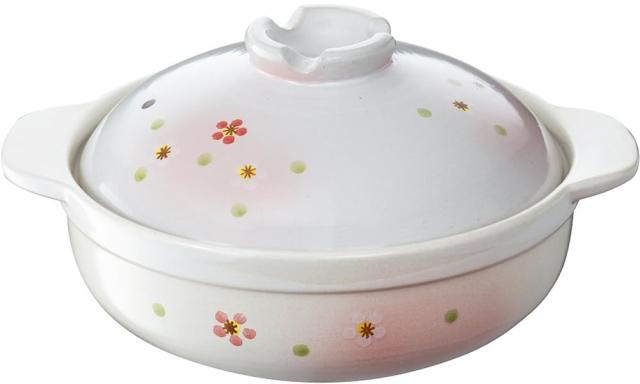 イシガキ 土鍋 10号 白 ピンク サイズ 約直径36.5×奥行30.5×高18.5cm 容量 4.5L 花の香 5~6人用 ガス火用の通販は