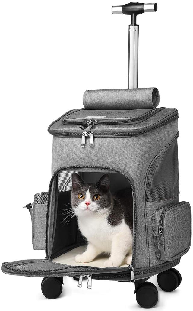 ペットキャリーリュック キャスター付き 4輪 バッグ 4WAY ハンドル付き キャット ドッグ避難用 折りたたみ 猫犬用 小型犬 犬 子猫 通院