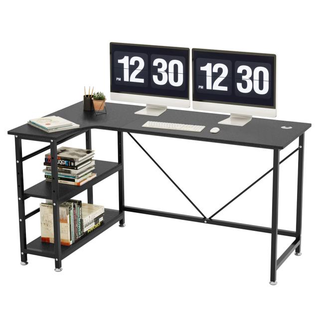 在庫一掃パソコンデスク 幅140cm コーナーデスク 可動２段ラック付き テレワーク/ゲーミング L字デスク オフ ィスデスク 事務机 ホー