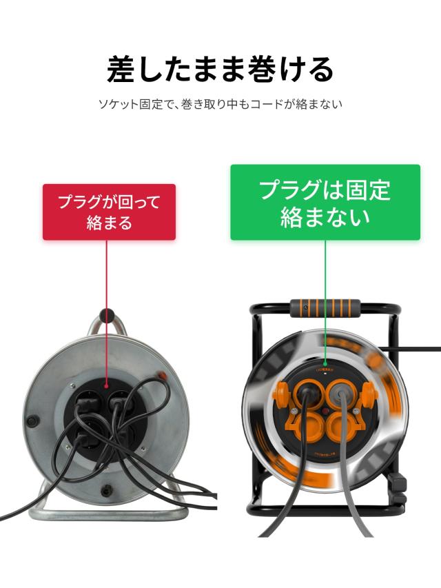 Masterplug コードリール 30m 延長コード屋外用 100V型 ドラムコード 防雨・防塵コンセント4個 温度センサー内蔵 プラグ抜き差し不要 建 Masterplug コードリール 30m 延長コード屋外用 100V型 ドラムコード 防雨・防塵コンセント4個 温度センサー内蔵 プラグ抜き差し不要 建