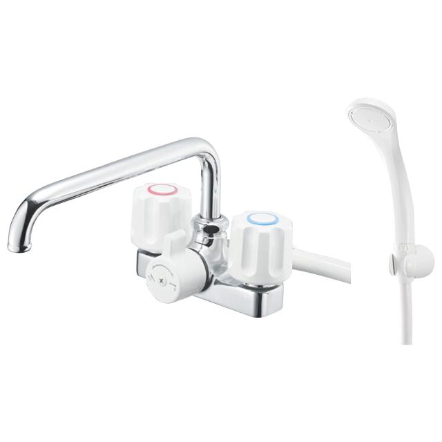 SANEI ツーバルブデッキシャワー混合栓 ホースの長さ1.6M 配管ピッチ102ｍｍ 一般地・寒冷地共用形 SK71-W-13 シルバー