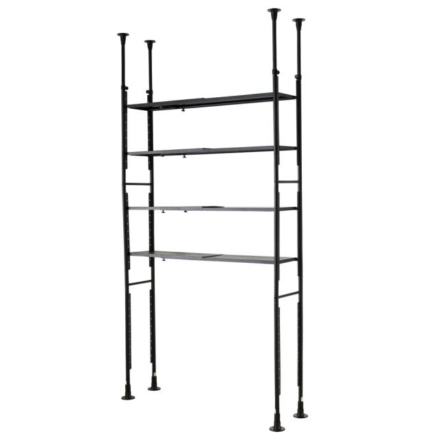 【洗濯 機上の棚にも】アイリスプラザ 棚 ラック 伸縮 突っ張り フック×16個付き 可動棚×4 幅92~146？ 天井210~260？対応 耐荷重各10kg の通販は 14,647円