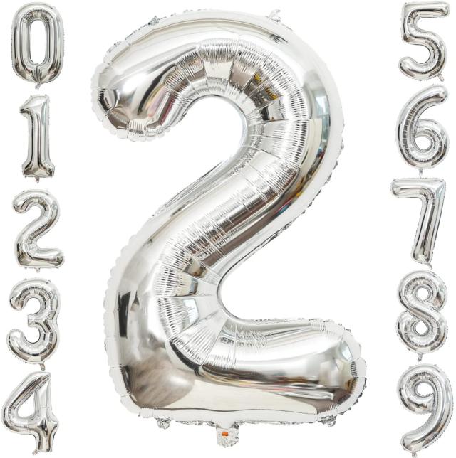 40インチ 数字バルーン シルバー 誕生日風船 数字2アルミ風船 誕生日