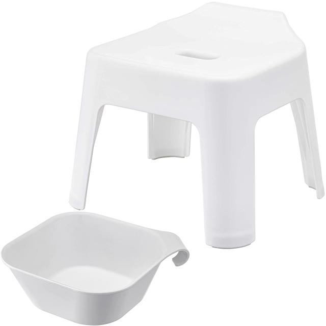 山崎実業(Yamazaki) 引っ掛け風呂イス 座面高25cm ＋ マグネット＆引っ掛け湯おけ 【2点セット】 tower 浮かせる収納 バスチェア ホワイ