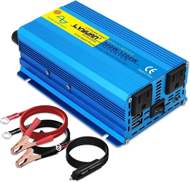 LVYUAN（リョクエン）インバーター 正弦波 12V 500W 最大 1000W DC 12V（直流） AC100V（交流） 変換 AC コンセント×2、USBソケット×2 の通販は