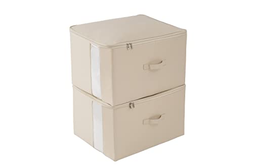 TIANZONG収納ボックス 収納ケース 大容量 衣類収納 折りたたみ 取っ手付き ふた付き おしゃれ 布製 衣装ケース 透明窓付き ファスナー (